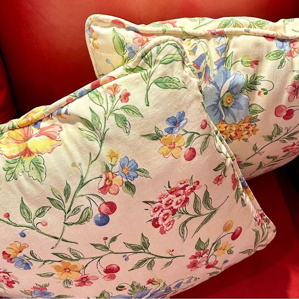 Pair of Vintage Waverly Home Fashions Yellow Floral Decorative Accent Pillows